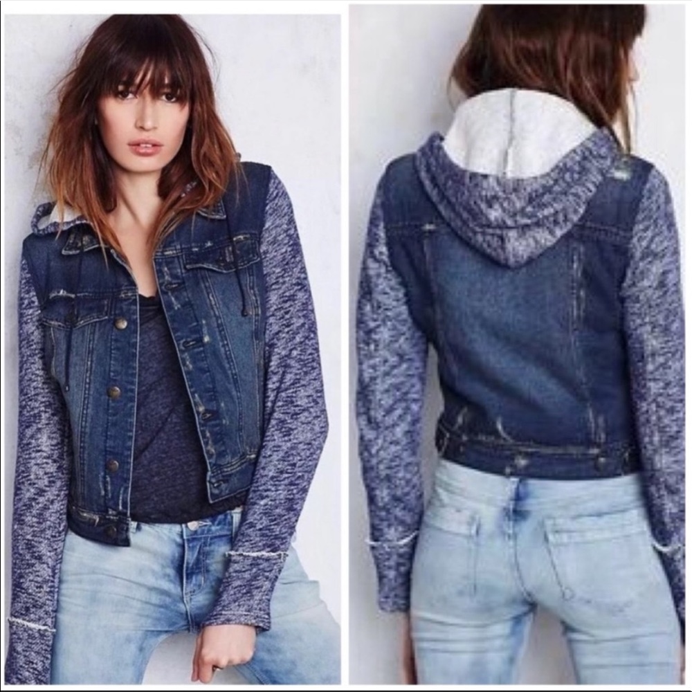 Free People Knit Hooded Denim Jacket